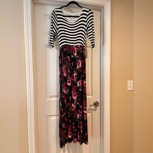 Striped and Floral Maxi Dress